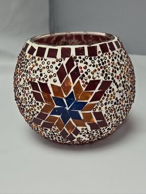 Source Unknown Mosaic Starburst Candle Holder - Blue, Brown & Orange